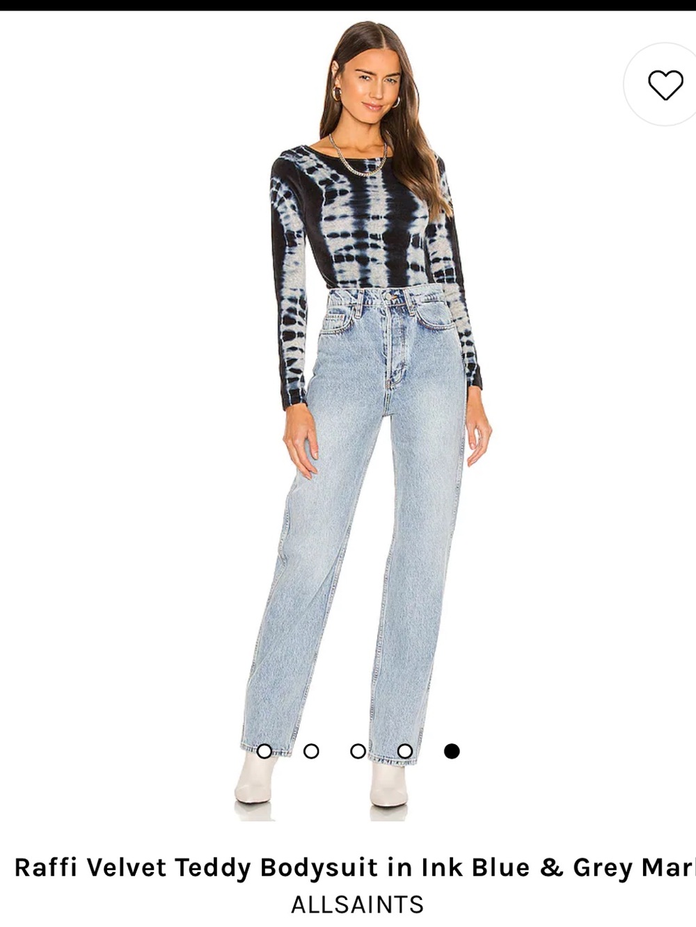 All Saints Raffi  Black & Cream Tie-Dye Long Sleeve Bodysuit